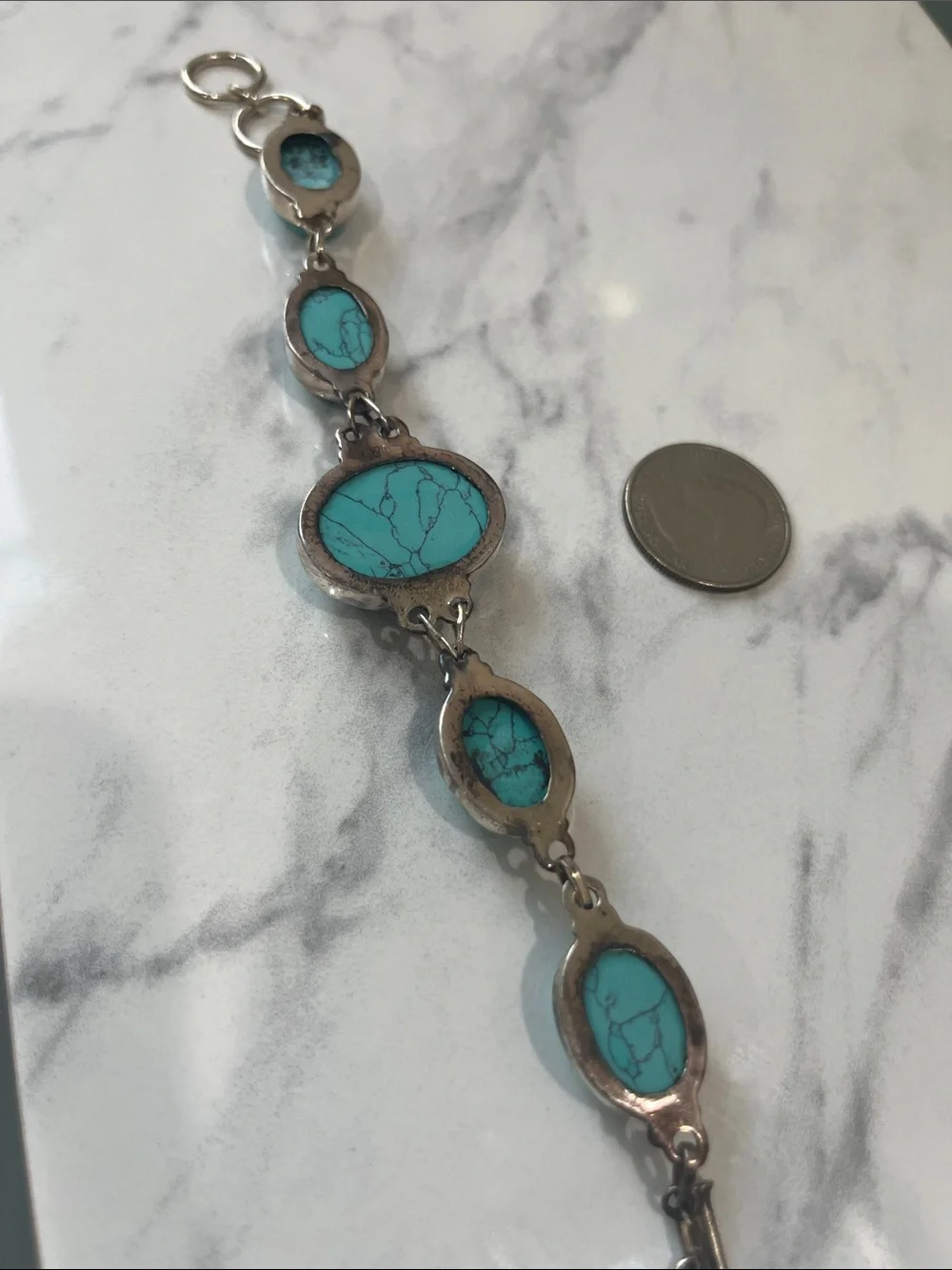 Sterling Silver Turquoise Stone Bracelet - 7 inches
